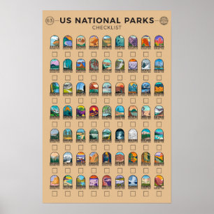 US-Nationalparks Checkliste Vintag Poster
