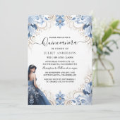 Us Ombre Elfenbein Ice Sky Gold Royal Blue Quincea Einladung (Stehend Vorderseite)