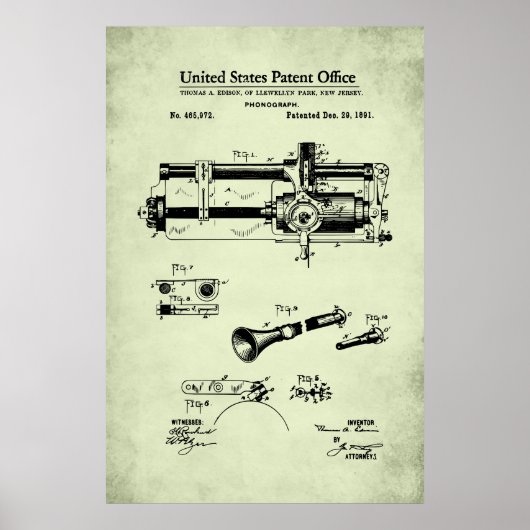 US-Patent - Zylindrischer Tonträger Poster (Vorne)