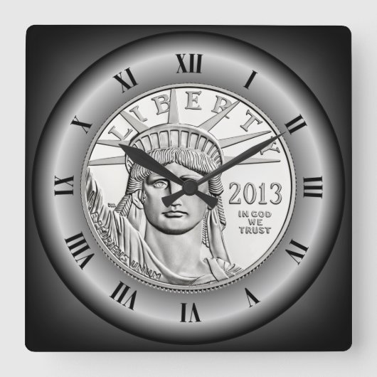 US Platinum Liberty Coin ~ Roman Numerus ~ Quadratische Wanduhr (Vorderseite)