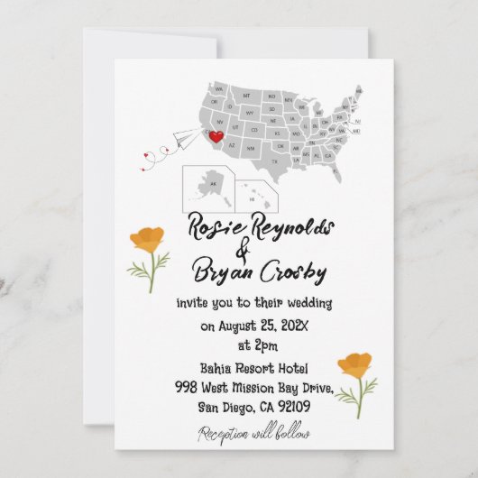 US-Reiseplan Hochzeitseinladung Einladung (Vorderseite)