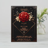 US Rose Garden Diamond Red Black and Gold Wedding Folieneinladung (Stehend vorne)