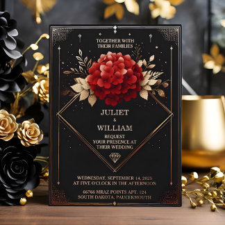 US Rose Garden Diamond Red Black and Gold Wedding Folieneinladung
