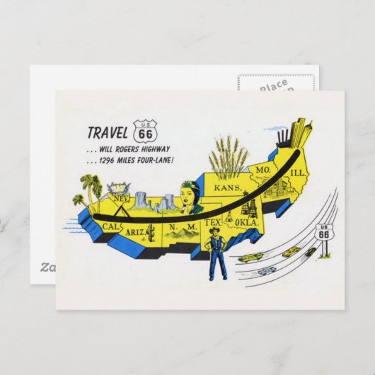 US-Route 66 Reise Postkarte  (Vorne/Hinten)