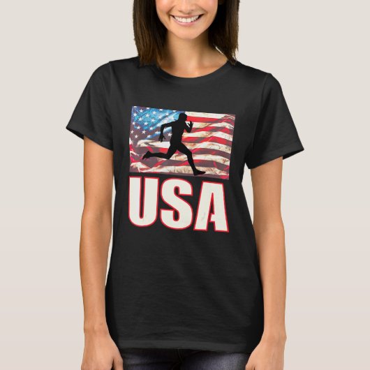 US Running Track Field American Flag Runner Sport T-Shirt (Vorderseite)