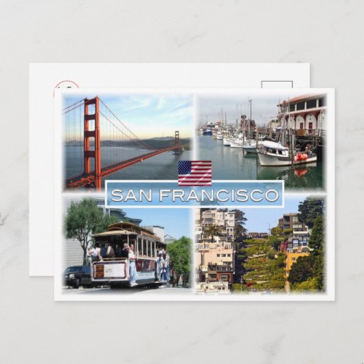 US San Francisco - Golden Gate Bridge - Cable Car. Postkarte (Vorne/Hinten)