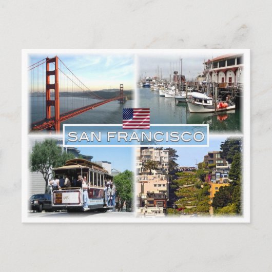 US San Francisco - Golden Gate Bridge - Cable Car. Postkarte (Vorderseite)