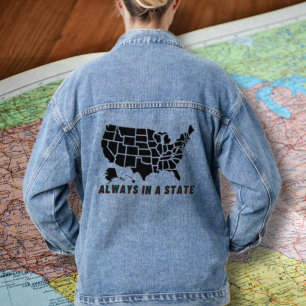 US-Staatenkarte Immer in einem Zustand Zitat Blau  Jeansjacke