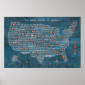US-Stadtplan für Wood Blue Poster (Vorne)