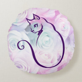 US stellten Hand gezeichnete Katze rundes mit Rundes Kissen