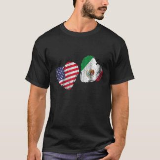 US Stolz mexikanische Flagge Herzgeschenk Amerika  T-Shirt