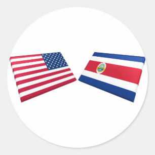 US- u. Costa Rica-Flaggen Runder Aufkleber