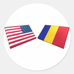 US u. rumänische Flaggen Runder Aufkleber