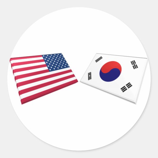 US- u. Südkorea-Flaggen Runder Aufkleber (Vorderseite)