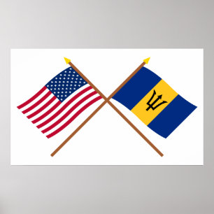 US und Barbados gekreuzte Flaggen Poster