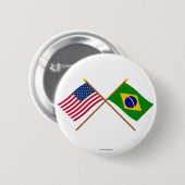 US und Brasilien gekreuzte Flaggen Button (Vorne & Hinten)