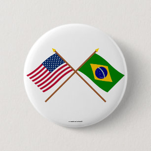 US und Brasilien gekreuzte Flaggen Button