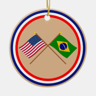 US und Brasilien gekreuzte Flaggen Keramik Ornament