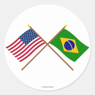 US und Brasilien gekreuzte Flaggen Runder Aufkleber