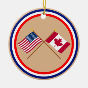 US und Kanada gekreuzte Flaggen Keramikornament