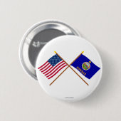 US und Kansas gekreuzte Flaggen Button (Vorne & Hinten)