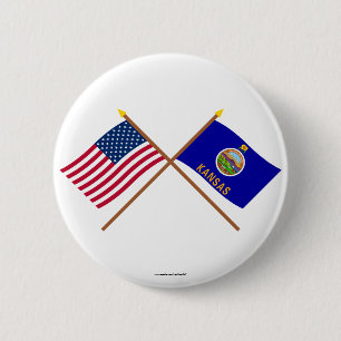 US und Kansas gekreuzte Flaggen Button