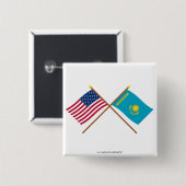 US und Kasachstan gekreuzte Flaggen Button (Vorne & Hinten)