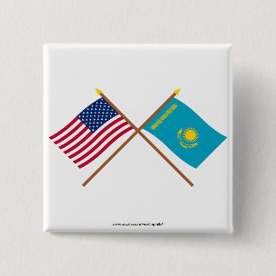 US und Kasachstan gekreuzte Flaggen Button