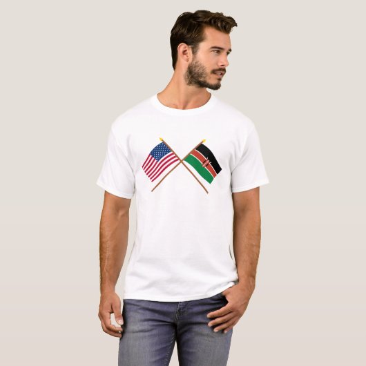 US und Kenia gekreuzte Flaggen T-Shirt (Vorne ganz)