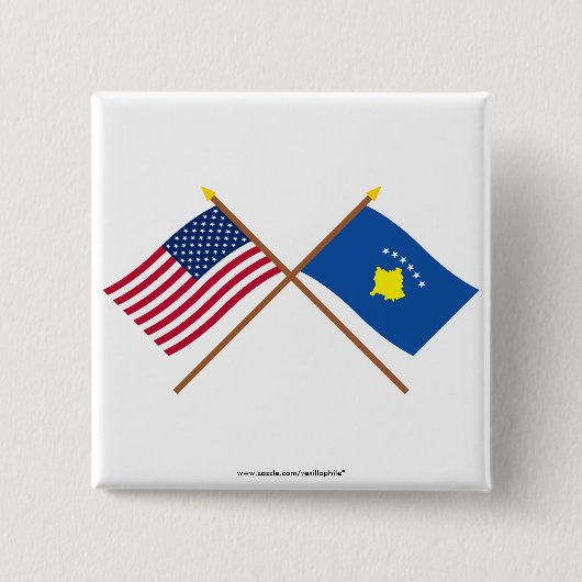 US und Kosovo gekreuzte Flaggen Button (Vorderseite)