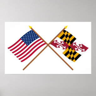 US und Maryland gekreuzte Flaggen Poster