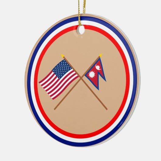 US und Nepal gekreuzte Flaggen Keramikornament (Links)