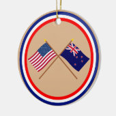 US und Neuseeland gekreuzte Flaggen Keramikornament (Links)