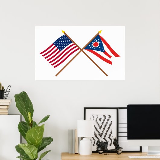 US und Ohio überquerten Flaggen Poster (Heimbüro)