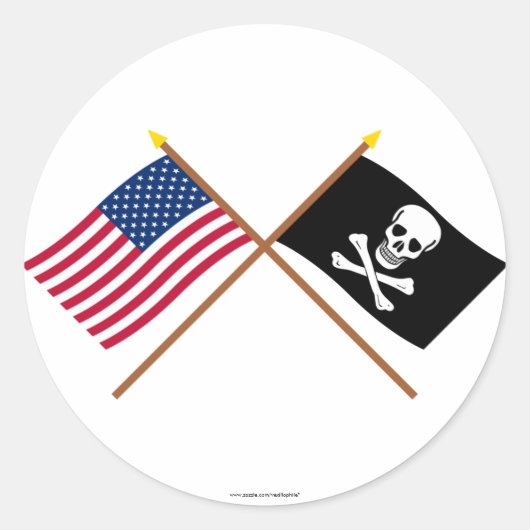 US- und Piratenflaggen Runder Aufkleber (Vorderseite)