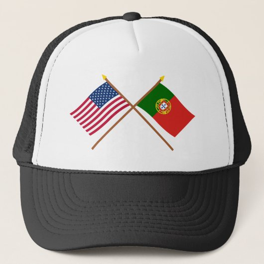 US und Portugal gekreuzte Flaggen Truckerkappe (Vorderseite)