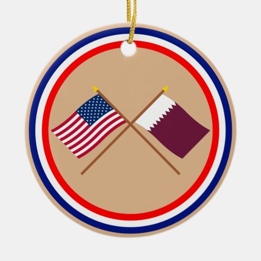 US und Qatar gekreuzte Flaggen Keramik Ornament (Vorne)