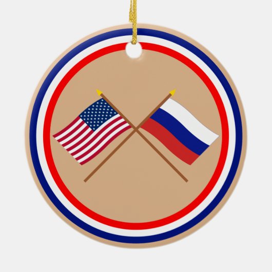 US und Russland gekreuzte Flaggen Keramikornament (Hinten)
