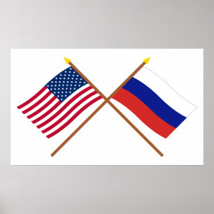 US und Russland gekreuzte Flaggen Poster