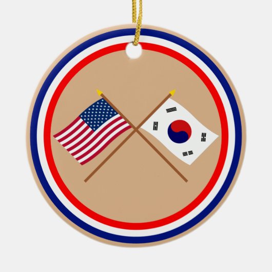 US und Südgekreuzte Flaggen koreas Keramikornament (Vorne)