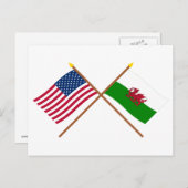 US und Wales überquerten Flaggen Postkarte (Vorne/Hinten)