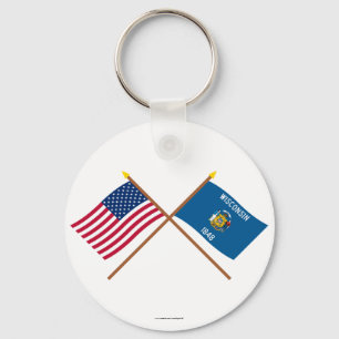 US und Wisconsin gekreuzte Flaggen Schlüsselanhänger