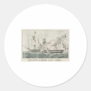 US-Verfassung und -amp; Hms Java Naval Battle Illu Runder Aufkleber
