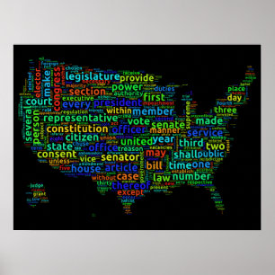 US-Verfassung Word Cloud-Karte mit schwarzem Hinte Poster
