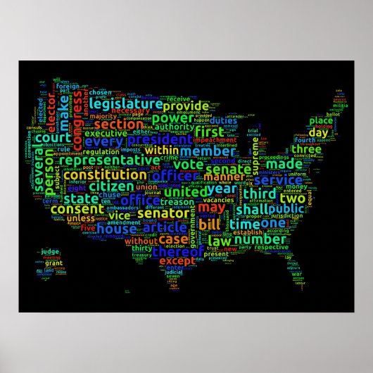 US-Verfassung Word Cloud-Karte mit schwarzem Hinte Poster (Vorne)
