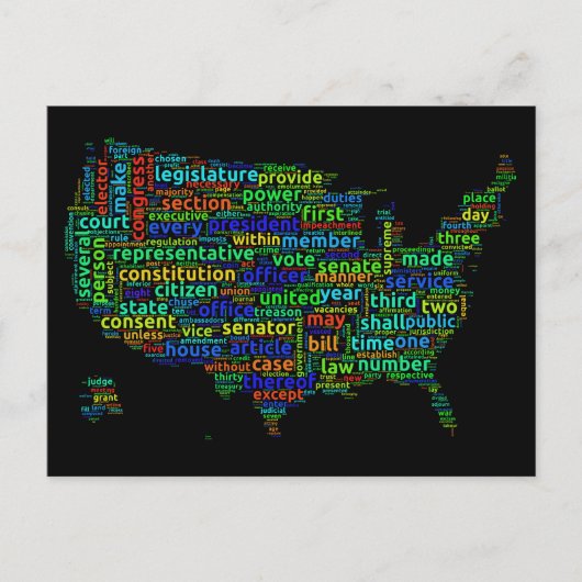 US-Verfassung Word Cloud-Karte mit schwarzem Hinte Postkarte (Vorderseite)