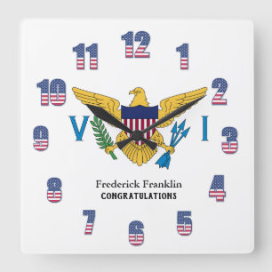 US Virgin Islands Flag American USA Tropical Quadratische Wanduhr