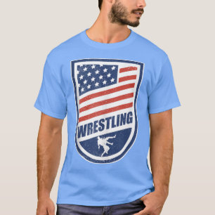US-Wrestling American Flag Patriotic Wrestler  T-Shirt