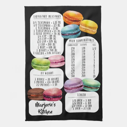 US zu Metric Kitchen Conversions Macarons Geschirrtuch (Vertikal)