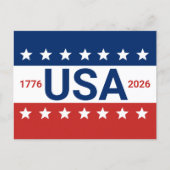 USA 1776 2026 250 Jubiläum Red White Blue Postkarte (Vorderseite)